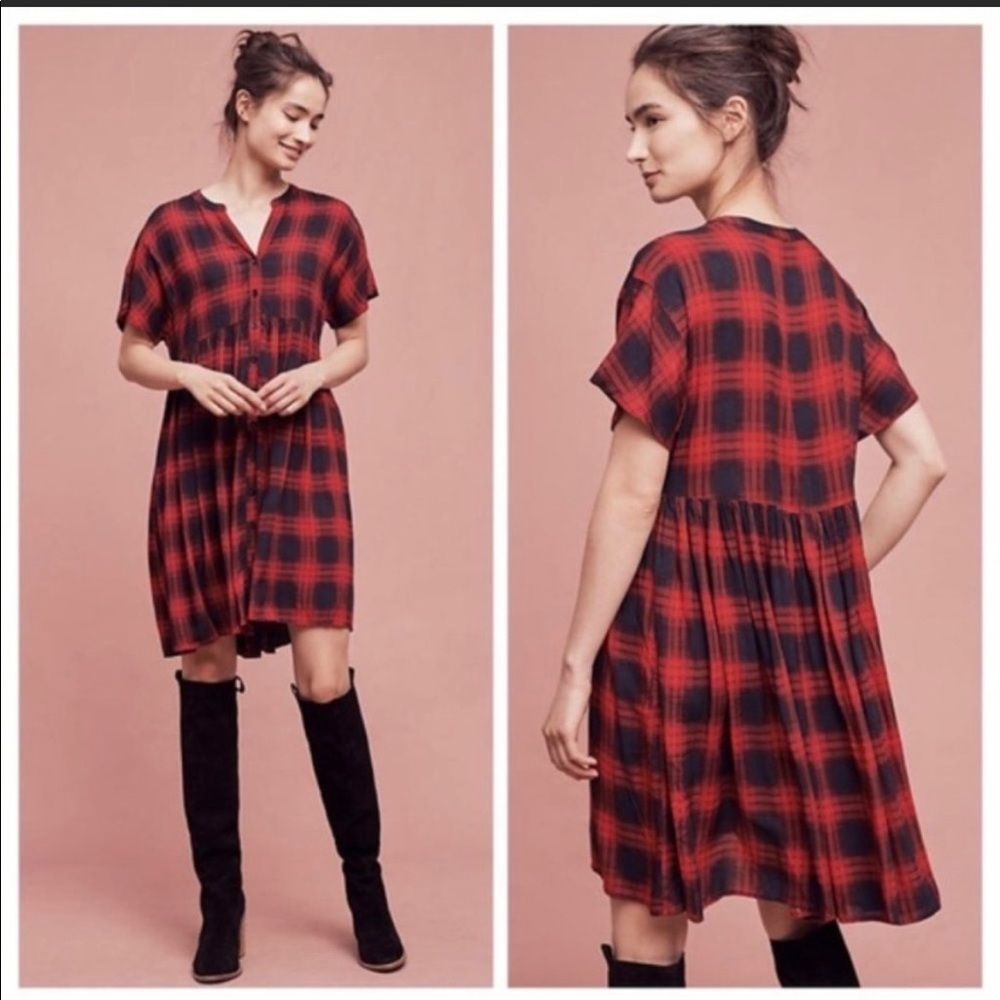 Anthropologie red and black plaid dress